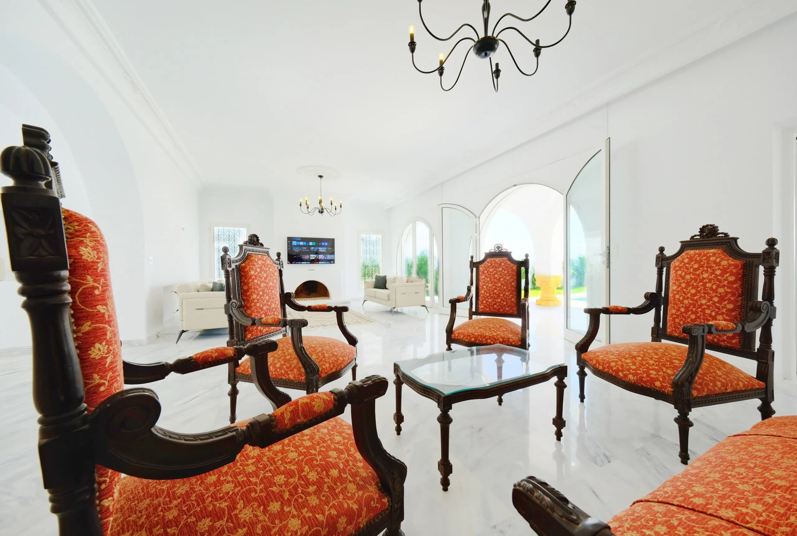 The Tunisian salon with carved armchairs